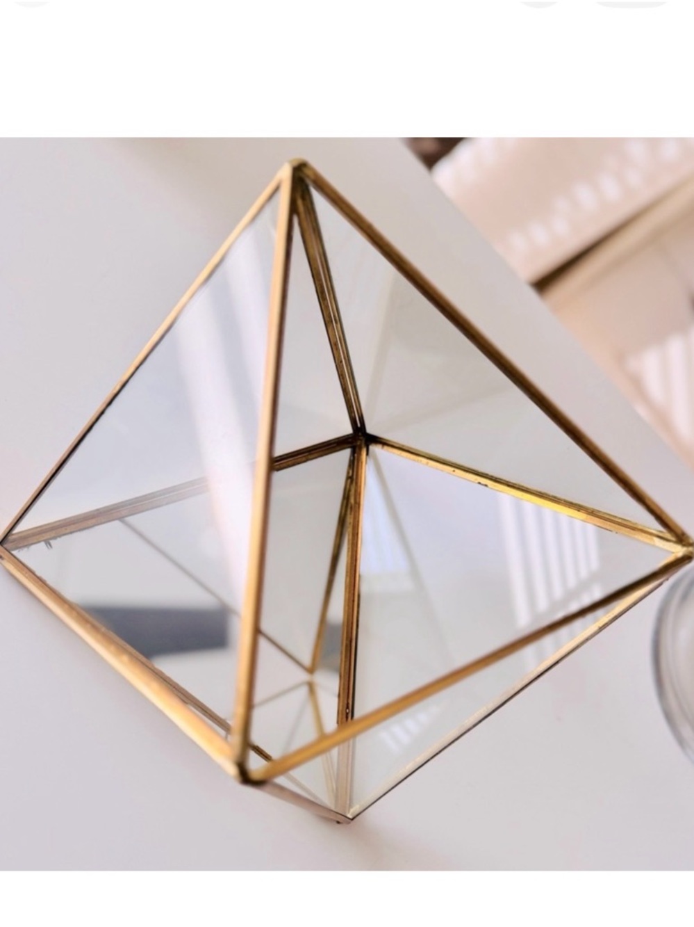 Minimalist Geometric Gold Brass Glass & Mirrored Jewelry Box or Terrarium Decor